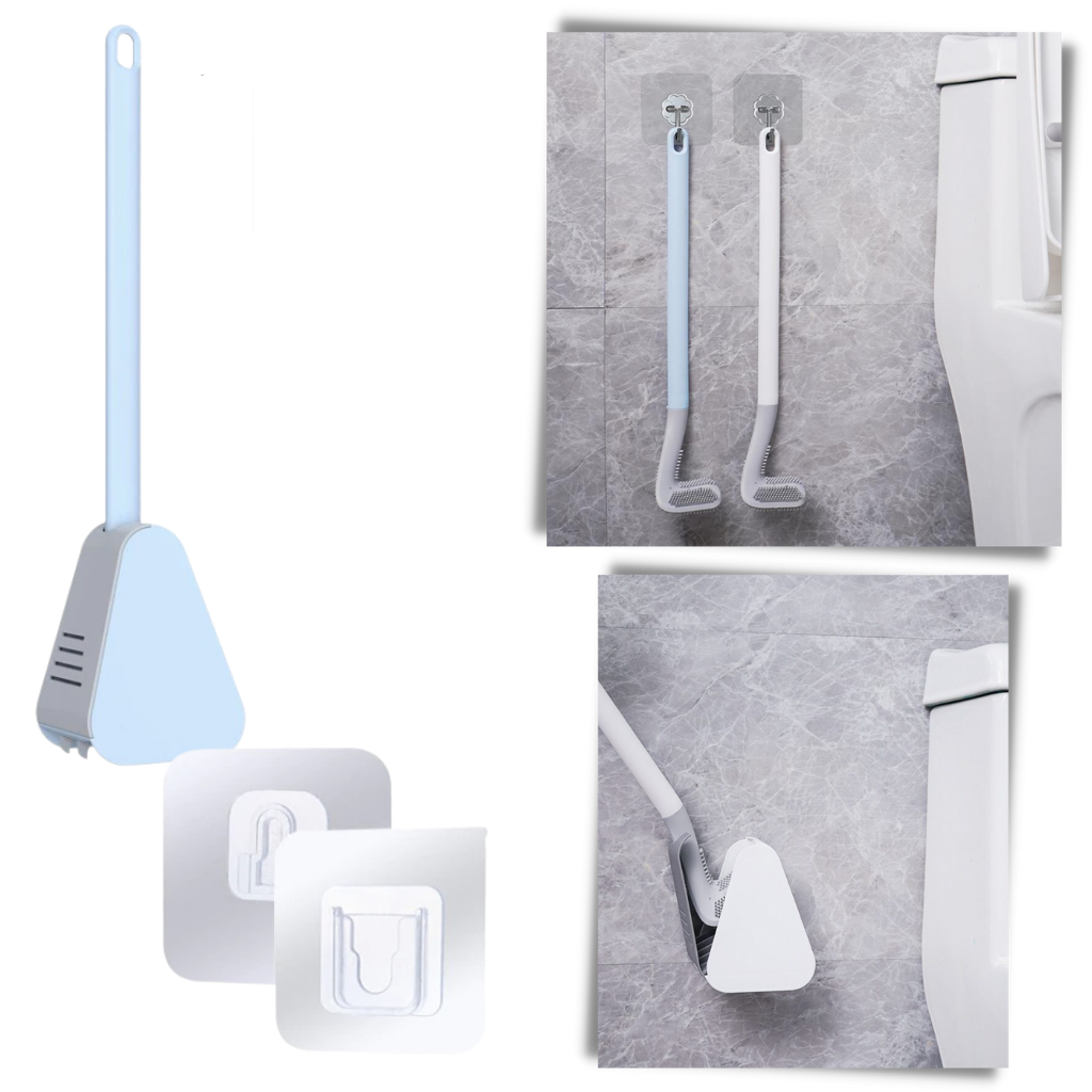 Long handle toilet brush with wall mounted base