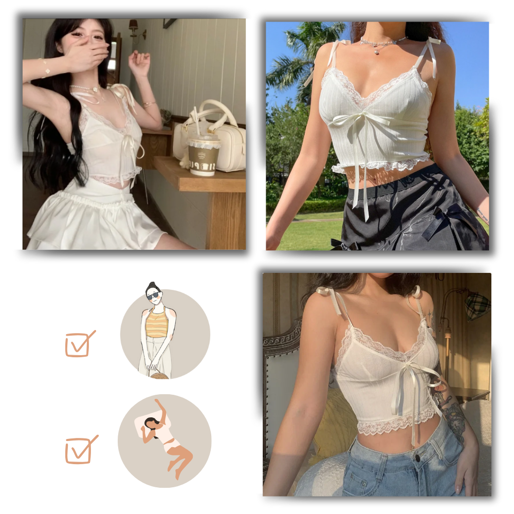 Soft Stylish Lace Trim Crop Top - Ozerty