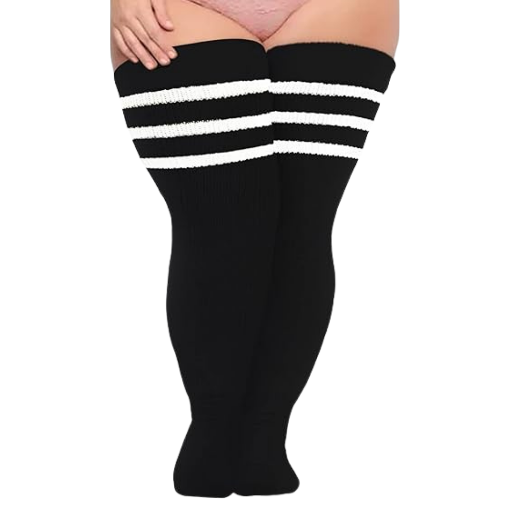 Toe Reinforced Women's Thigh High Socks -Black White - Ozerty, Toe Reinforced Women's Thigh High Socks -Black - Ozerty