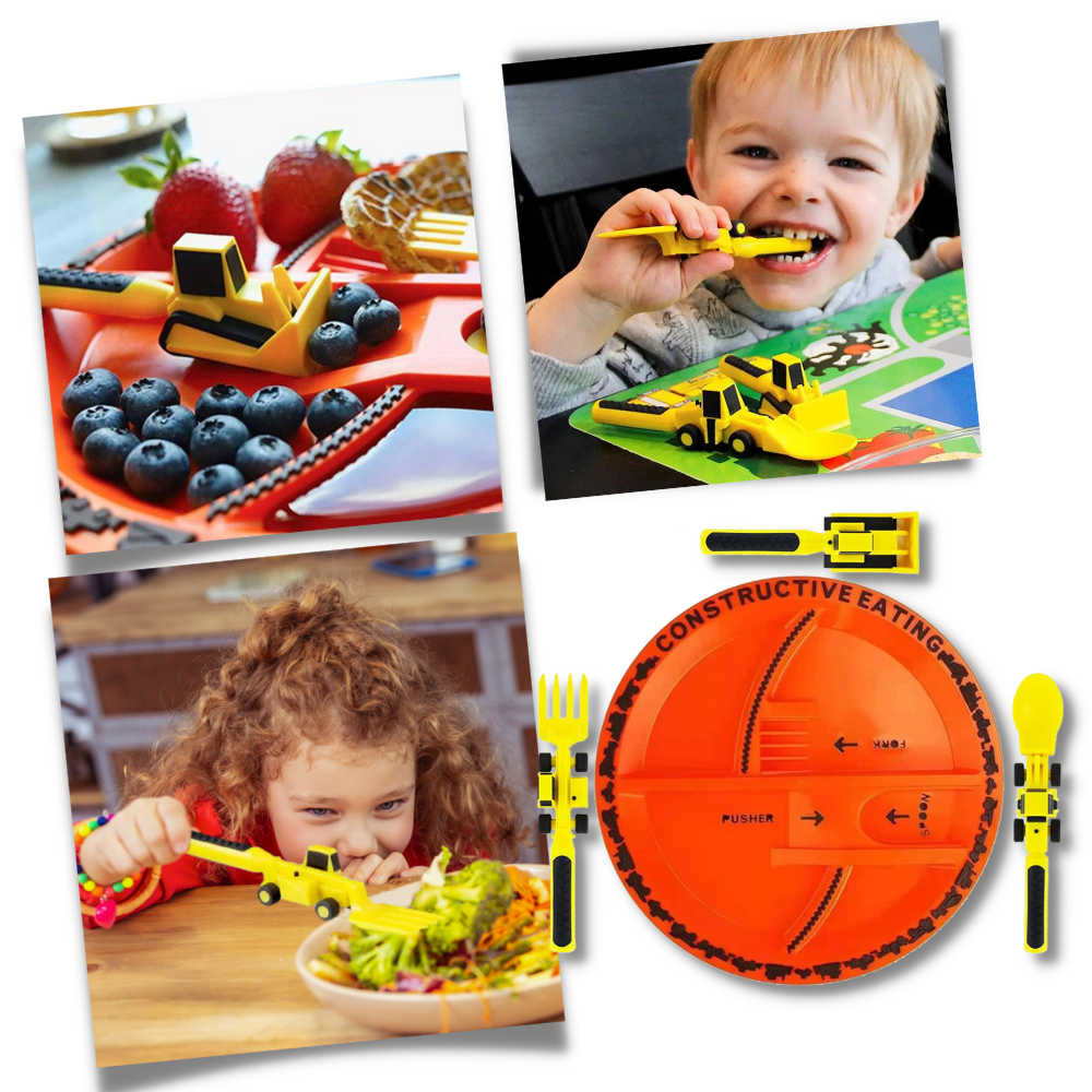  Creative Constructive Eating Plate and Utensils Set   - Ozerty