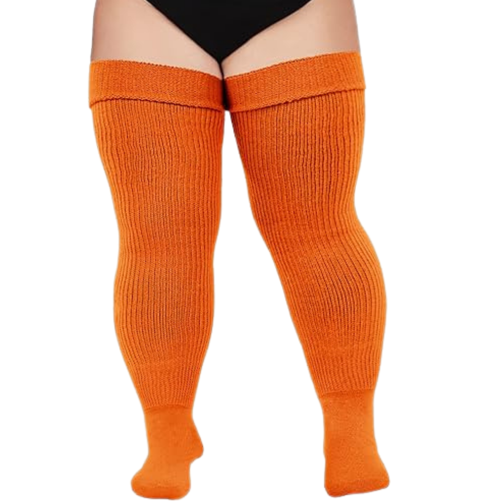 Toe Reinforced Women's Thigh High Socks -Orange - Ozerty